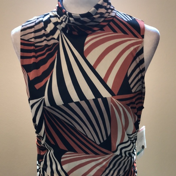 NWT Taylor Mesh Mock Turtleneck Asymmetric Hem Side Ruched Midi Dress-Size 16 - Picture 4 of 16